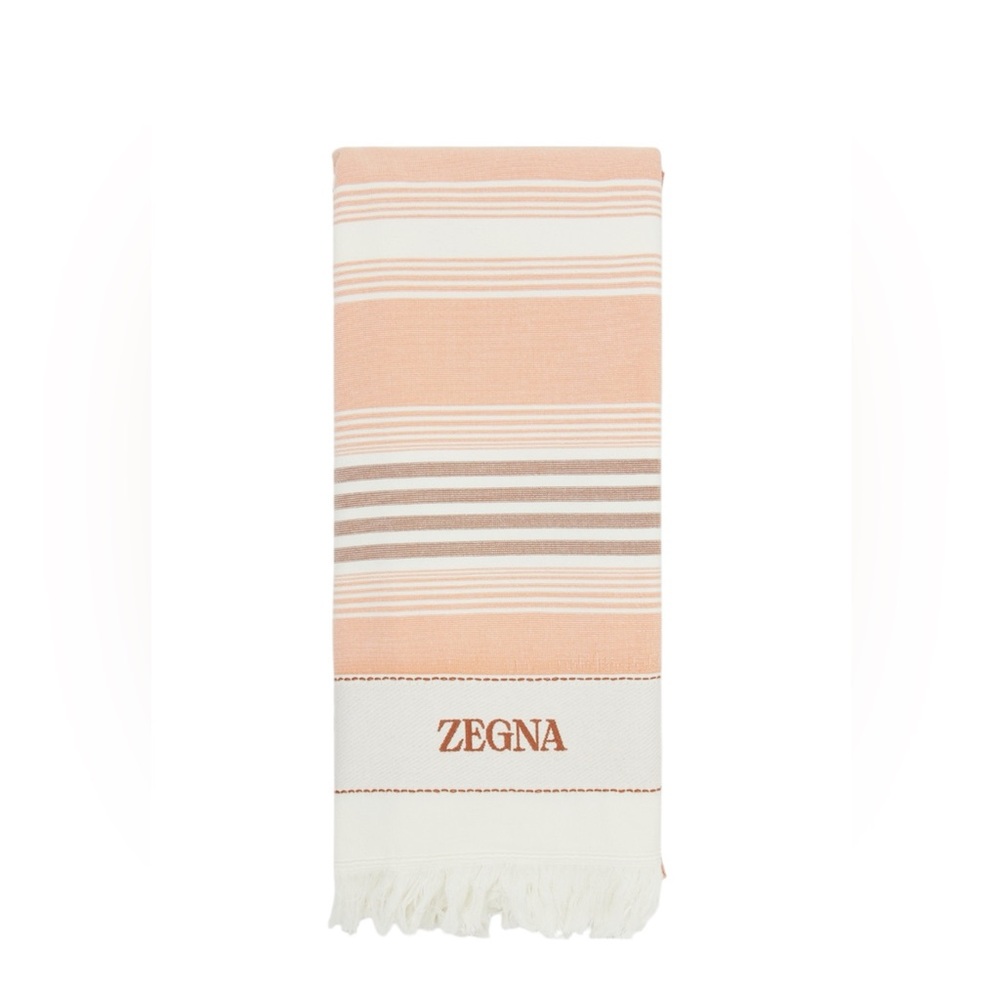 ZEGNA Orange & White Striped Beach Towel - Picture 6 of 6